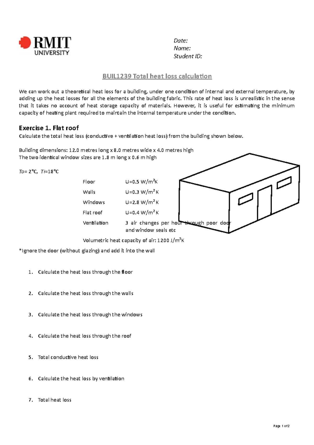 Week 4 Total heat loss calculation BUIL1239 Total heat loss