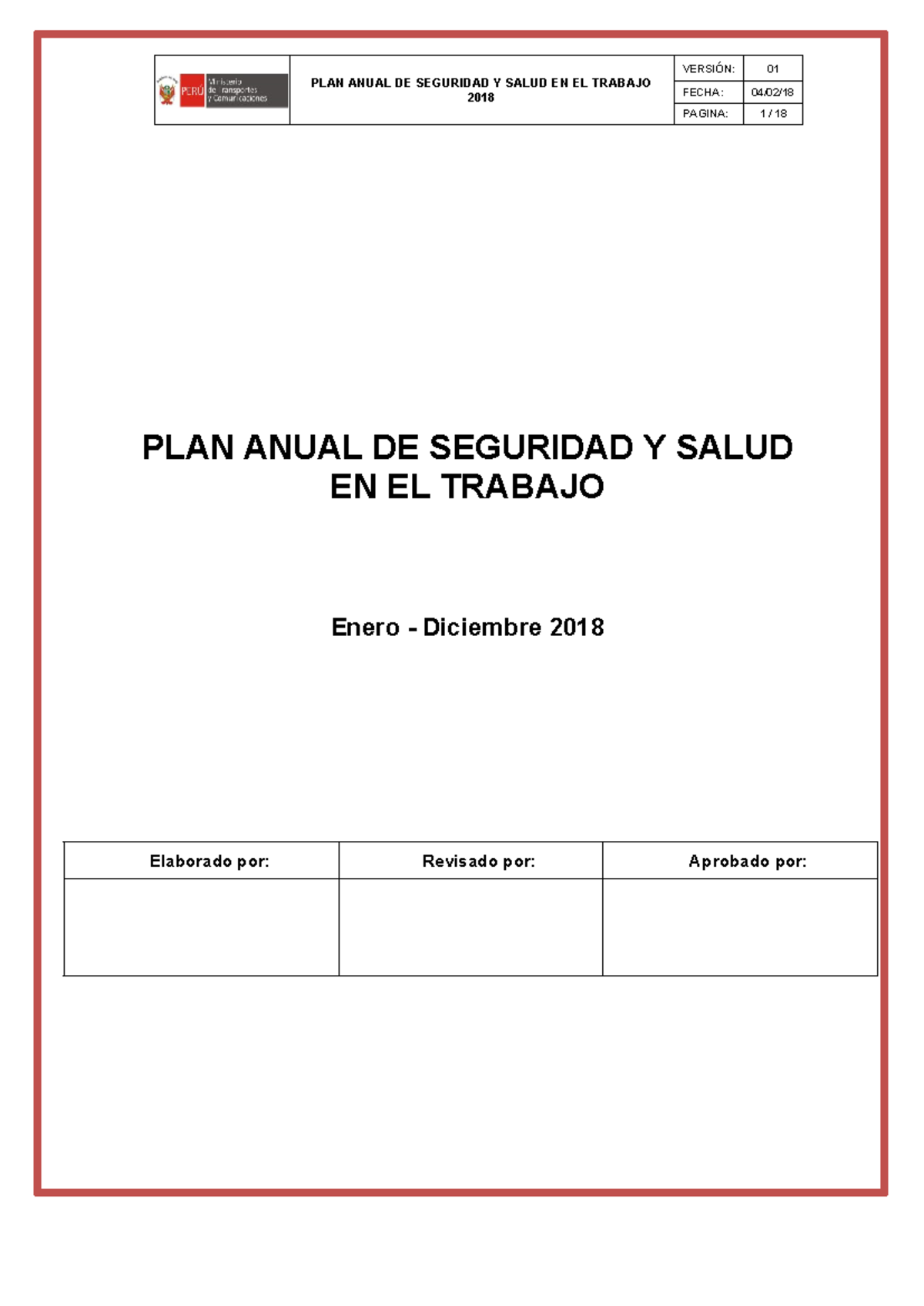 Modelo Plan Anual De Seguridad Y Salud En El Trabajo Mtc Plan Anual De Seguridad Y Salud 3474