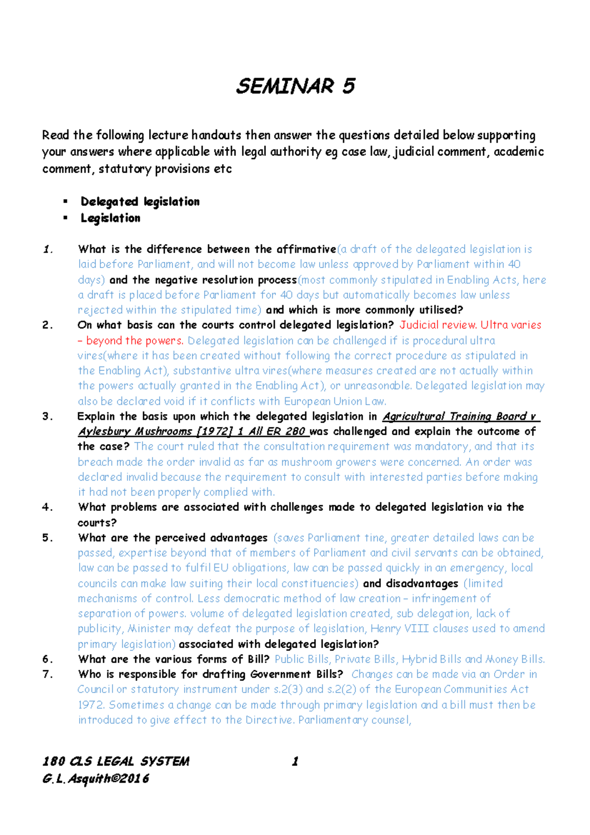 Seminar 5 English Legal System - SEMINAR 5 Read the following lecture ...