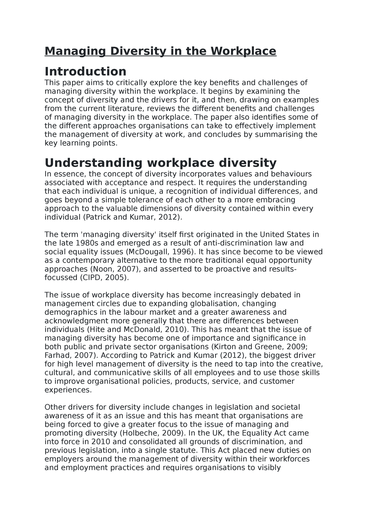 diversity in workplace research paper