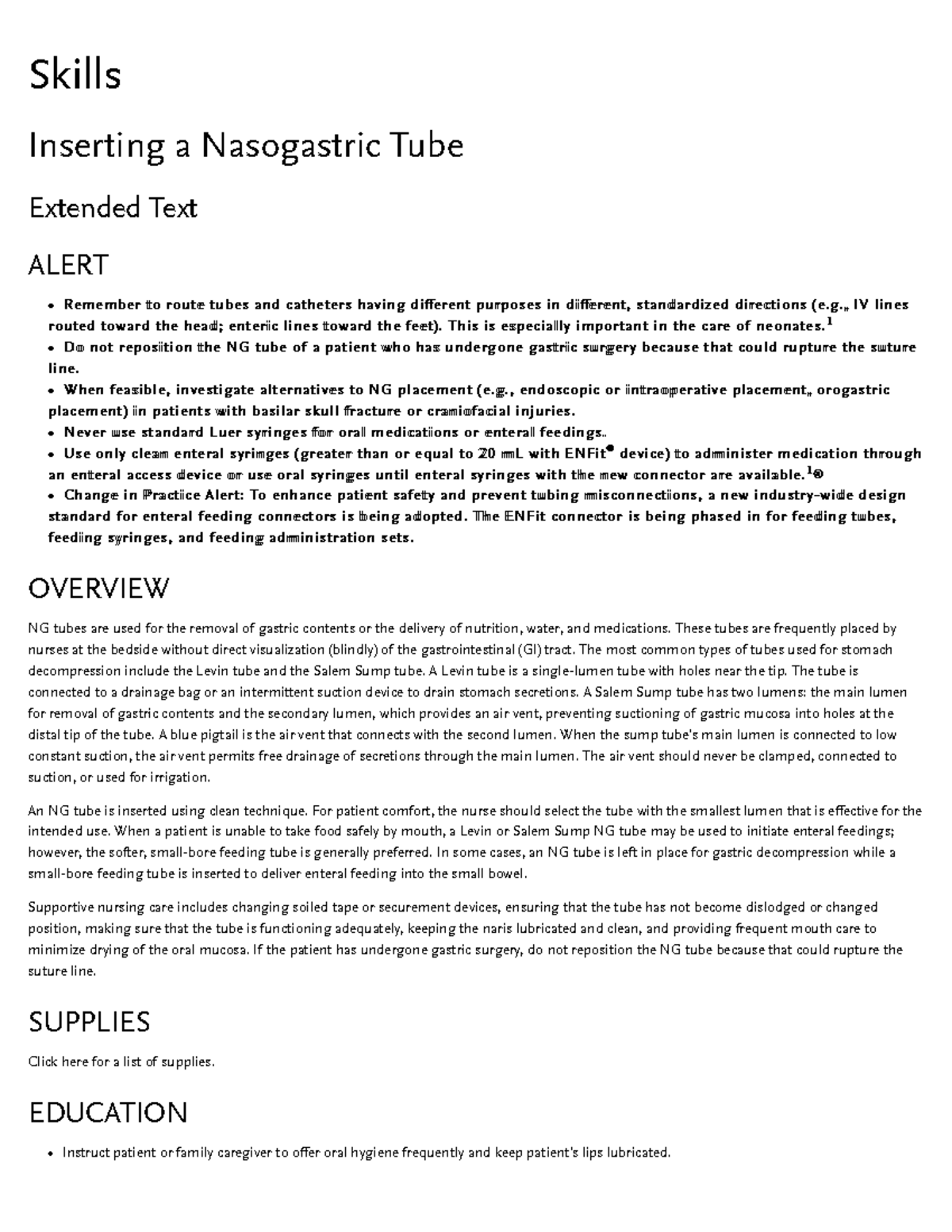 Inserting NGT Skills Inserting a Nasogastric Tube Extended Text ALERT
