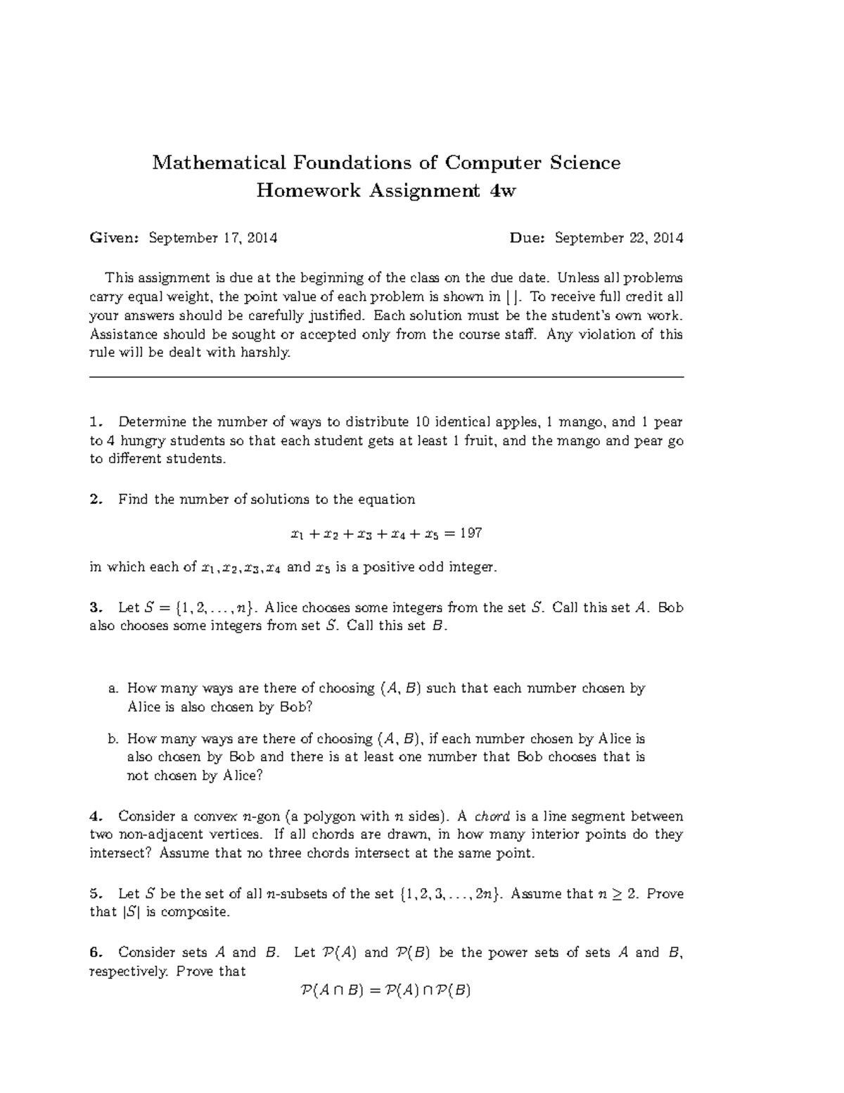 Homework 4w - Mathematical Foundations of Computer Science Homework ...