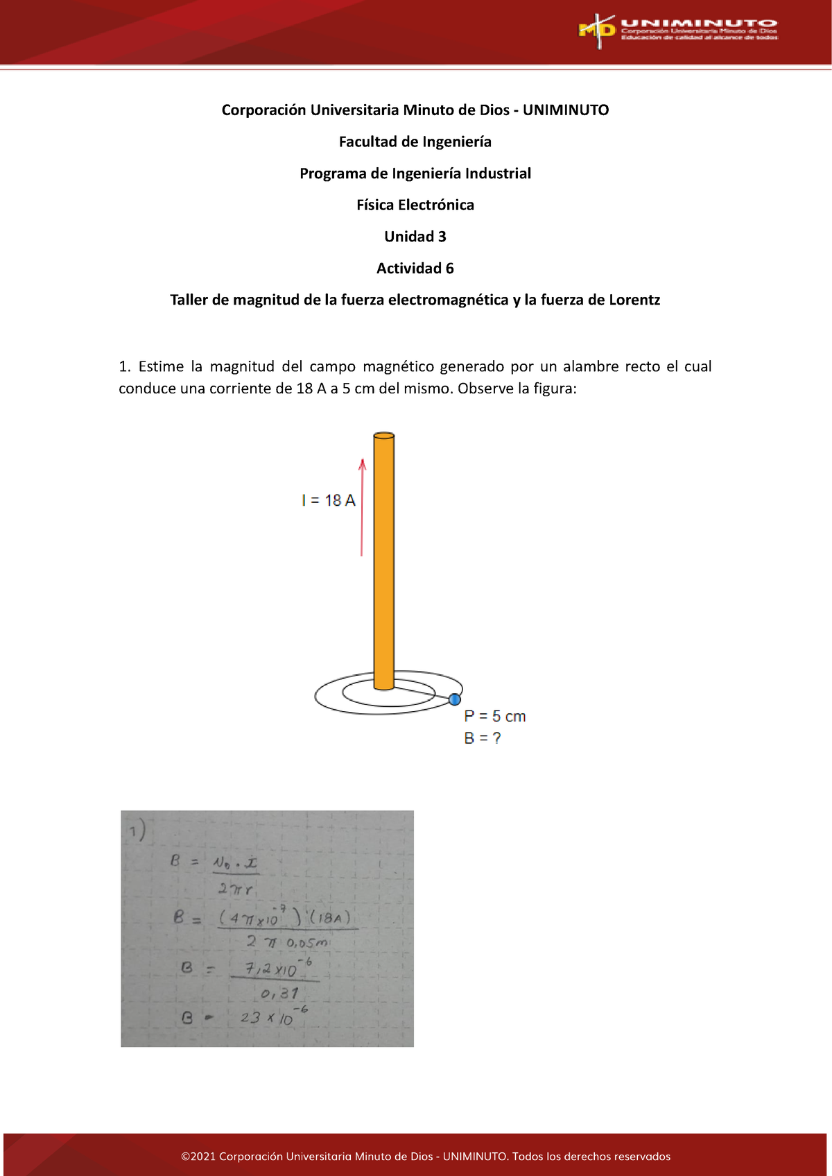 Actividad 6 - Taller de magnitud de la fuerza electromagnética y la ...