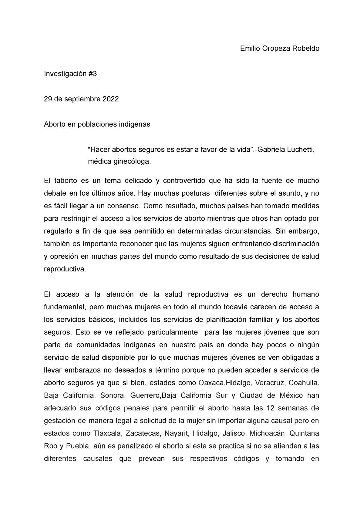 Aborto en poblaciones indígenas - Emilio Oropeza Robeldo Investigación ...