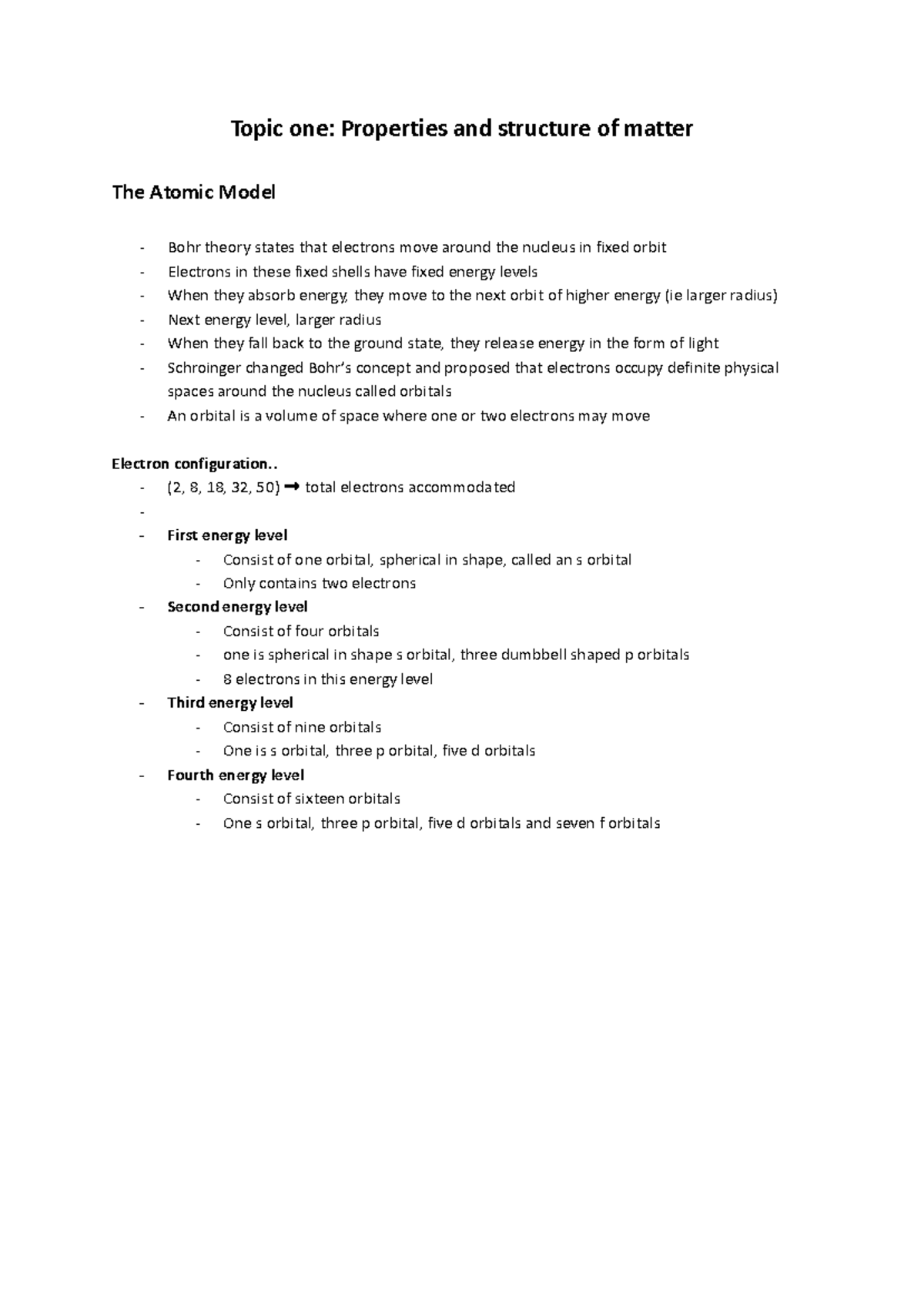 YR 11 CHEM Notes Google Docs Topic one Properties and structure of