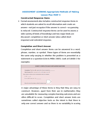 Assessment Learning Appropriate Methods of Making Lesson Plan PART 3 ...