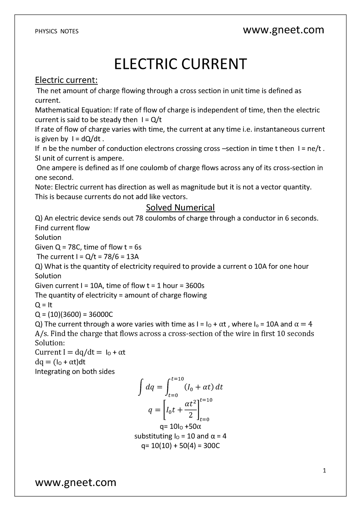 Current Electricity - 1 ELECTRIC CURRENT Electric current: The net ...