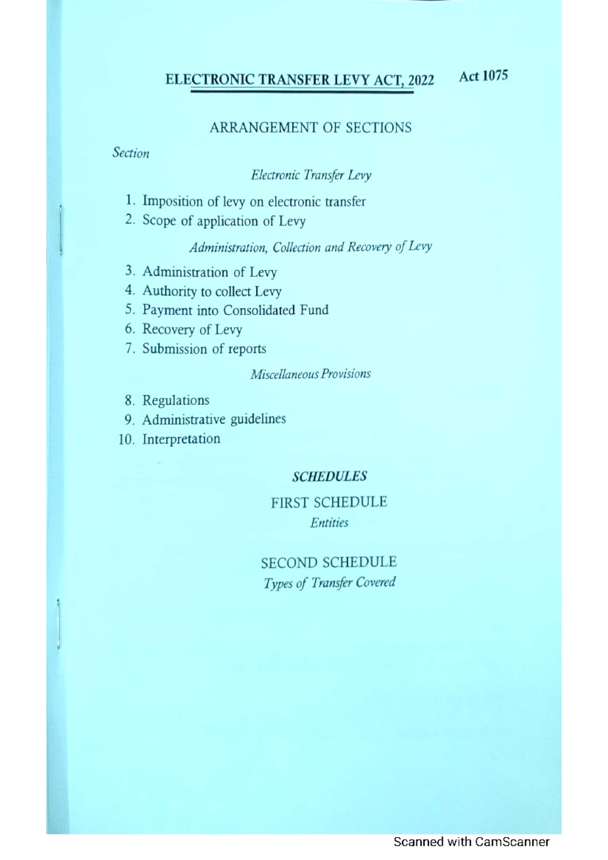 Electronic Transfer Levy Act 2022 Act 1075 Tax and Revenue law Studocu