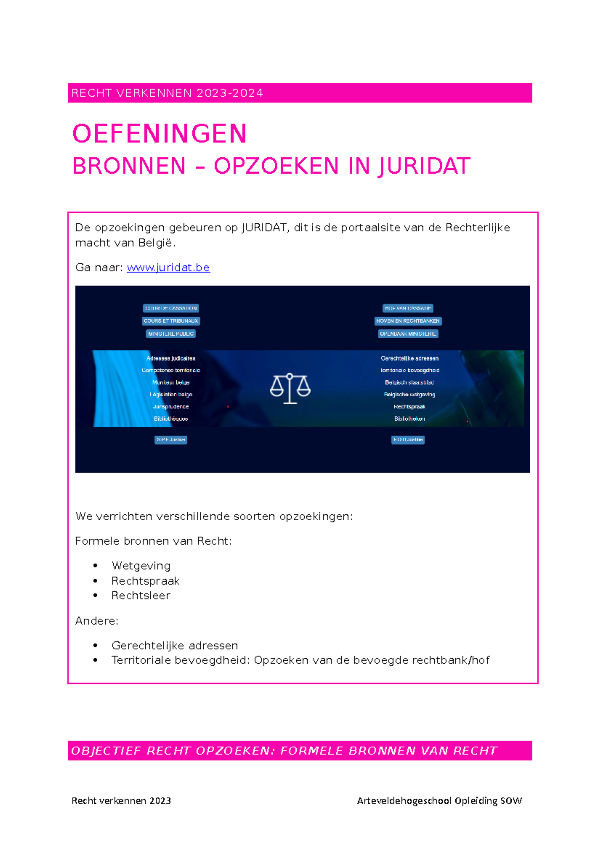 Oefeningen Juridat 23 24 1 - RECHT VERKENNEN 2023- OEFENINGEN BRONNEN ...