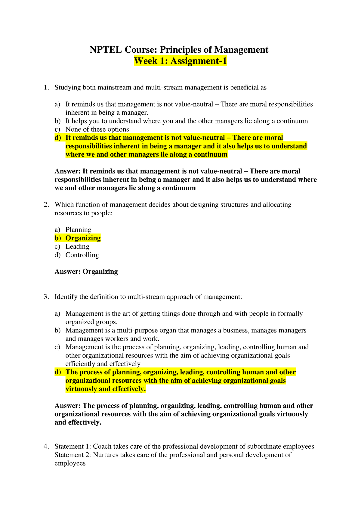 Assignment 1 - Abcd - NPTEL Course: Principles Of Management Week 1 ...