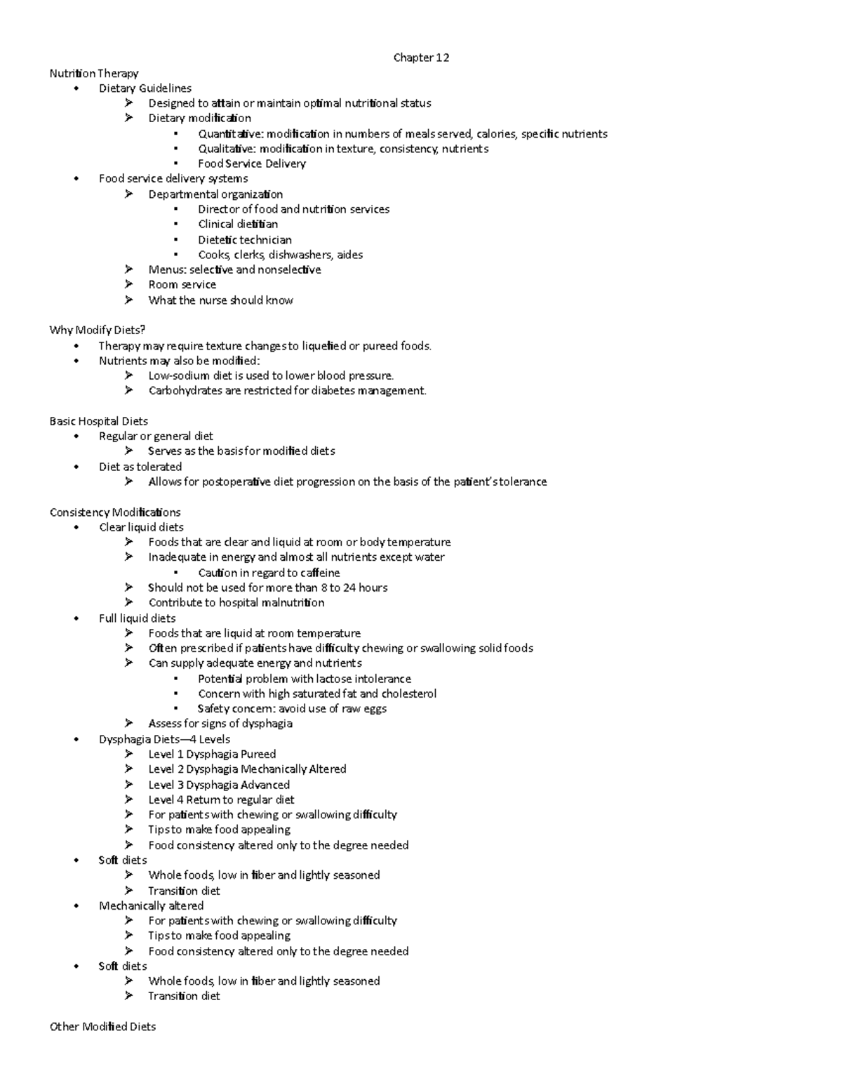 Chapter 12 summary - Chapter 12 Nutrition Therapy Dietary Guidelines Ø ...