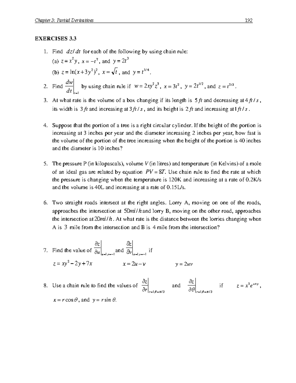 Exercise 3.3 (with answer) - Chapter 3: Partial Derivatives 192 ...