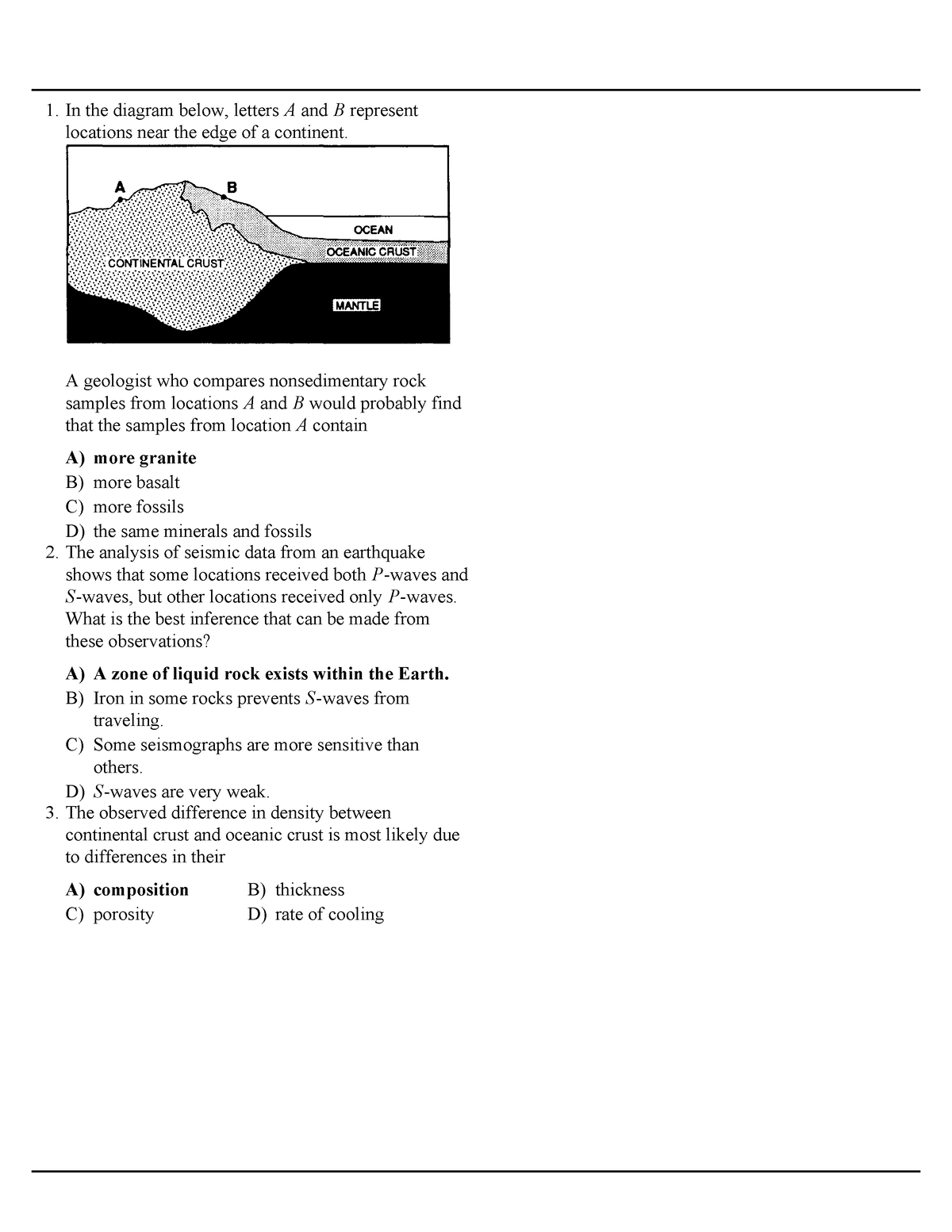 Earths interior and crustal composition answers - A) more granite B ...