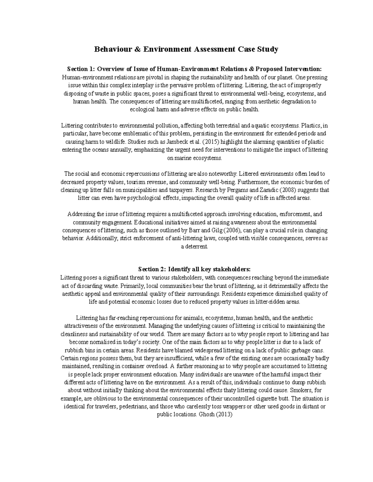 B&I Assessment Case Study - Behaviour & Environment Assessment Case ...