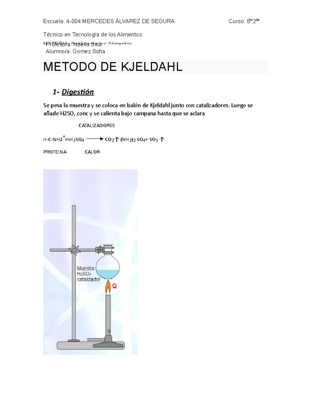 Metodo DE Kjeldahl Nota 10 Técnico en Tecnología de los Alimentos