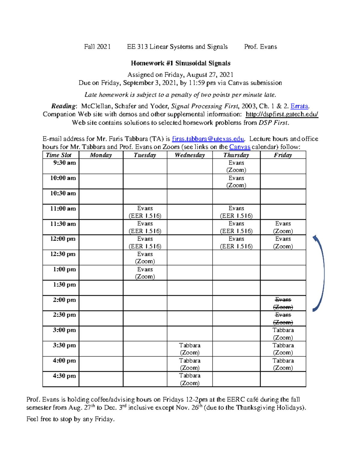 Homework 1 - HW 1 Of EE313 Signals And Systems - Fall 2021 EE 313 ...