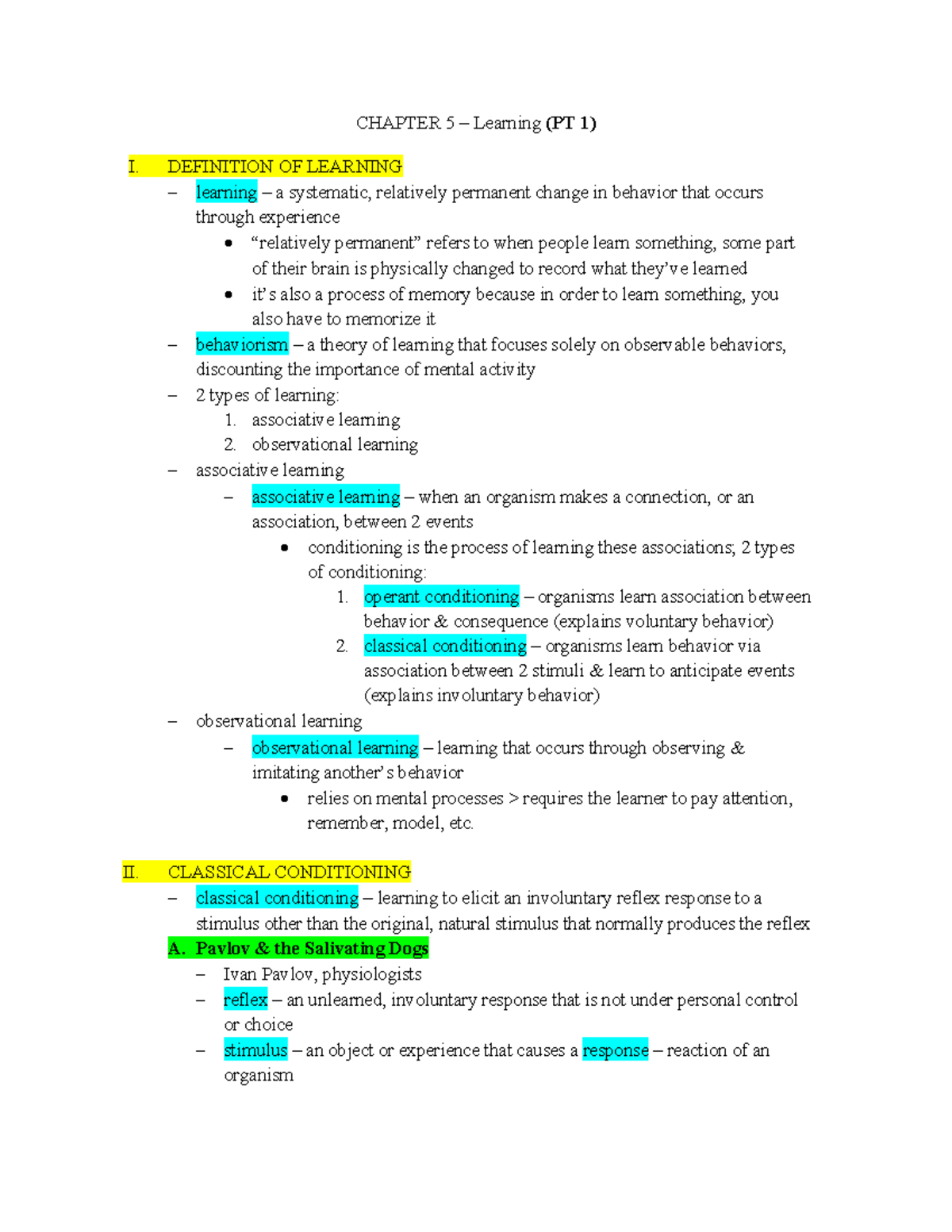 Ch 5 Learning PT 1 - Lecture Notes For Chapter 5 - CHAPTER 5 – Learning ...