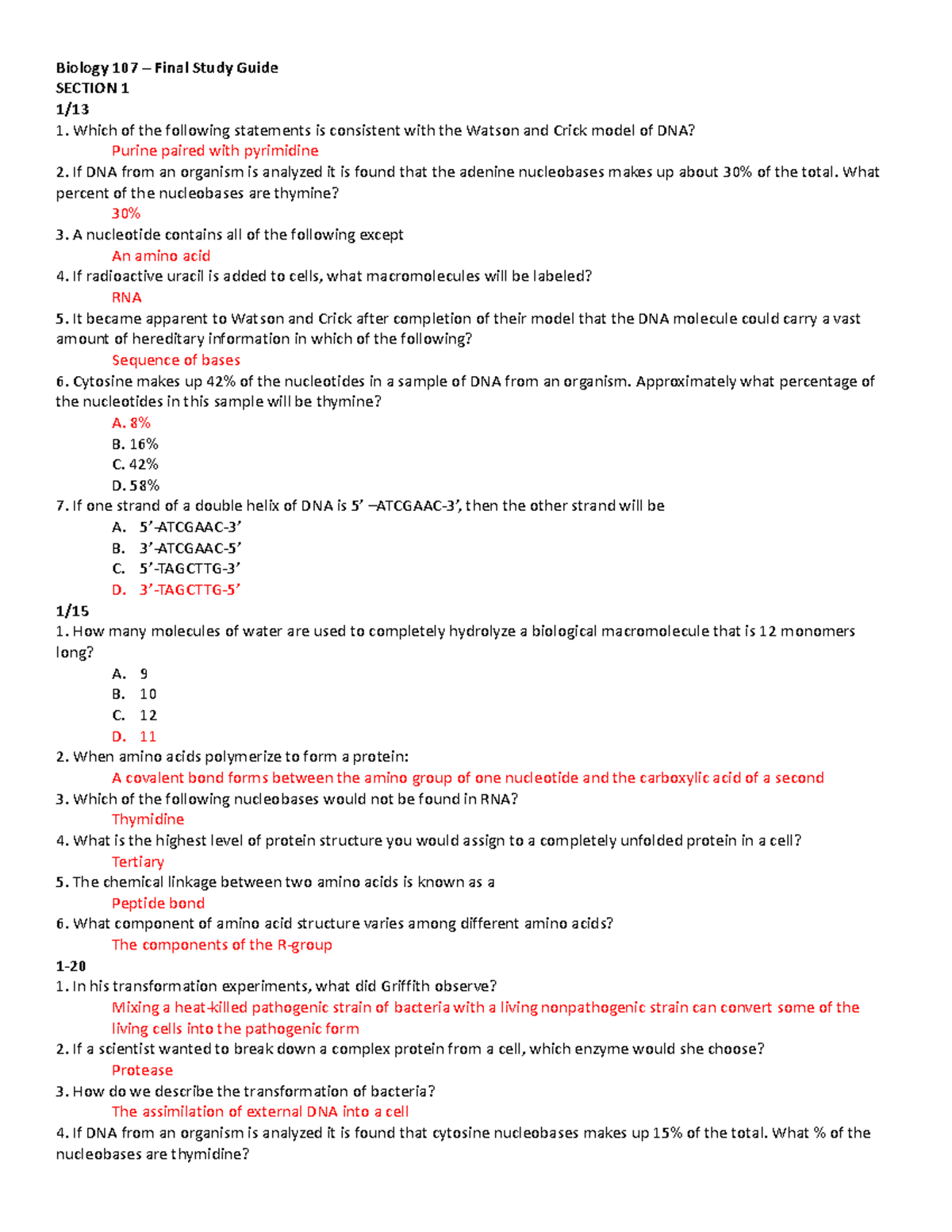 Bio 107 Final Review - Quiz Qs + Lec Qs - Biology 107 – Final Study ...