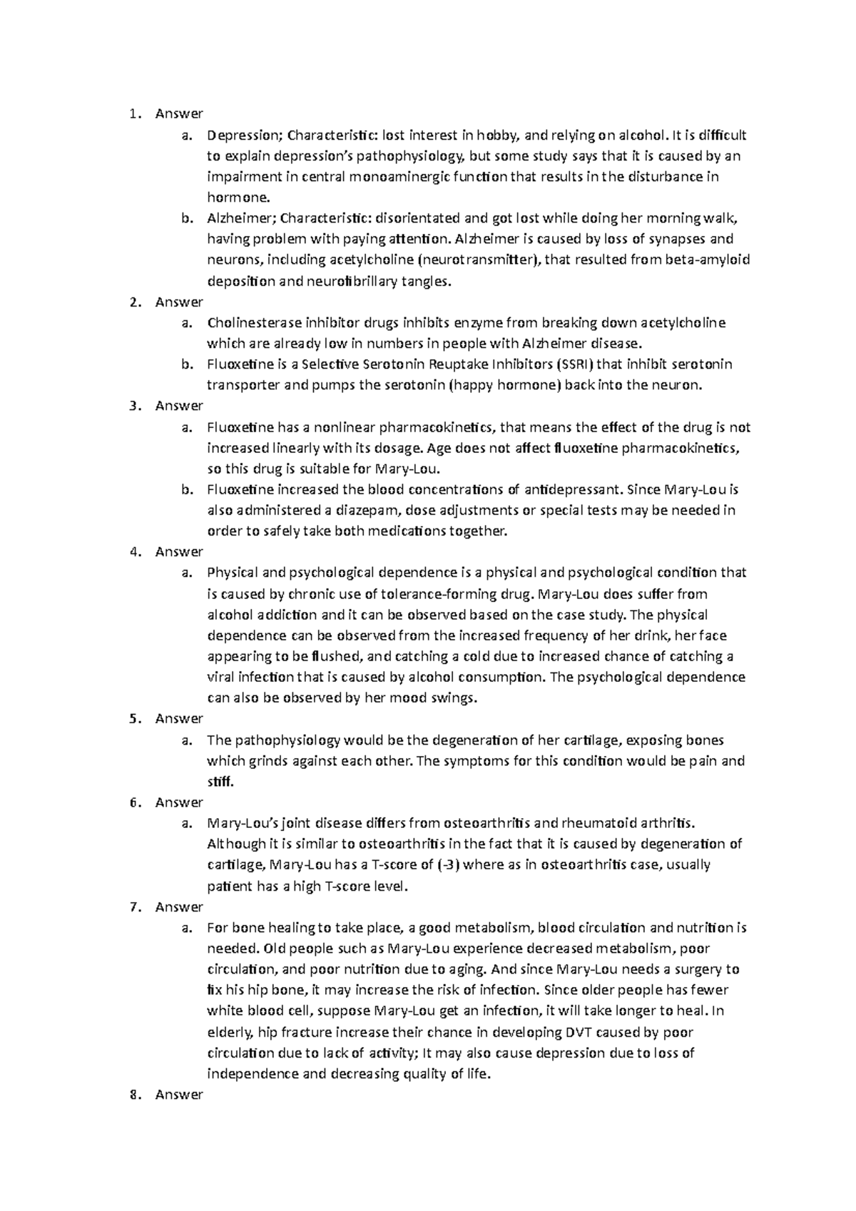 3 - Final Assignment - Answer a. Depression; Characteristic: lost ...