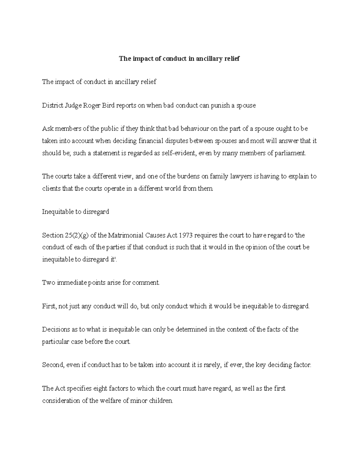 Ancillary Relief - The impact of conduct in ancillary relief The impact ...