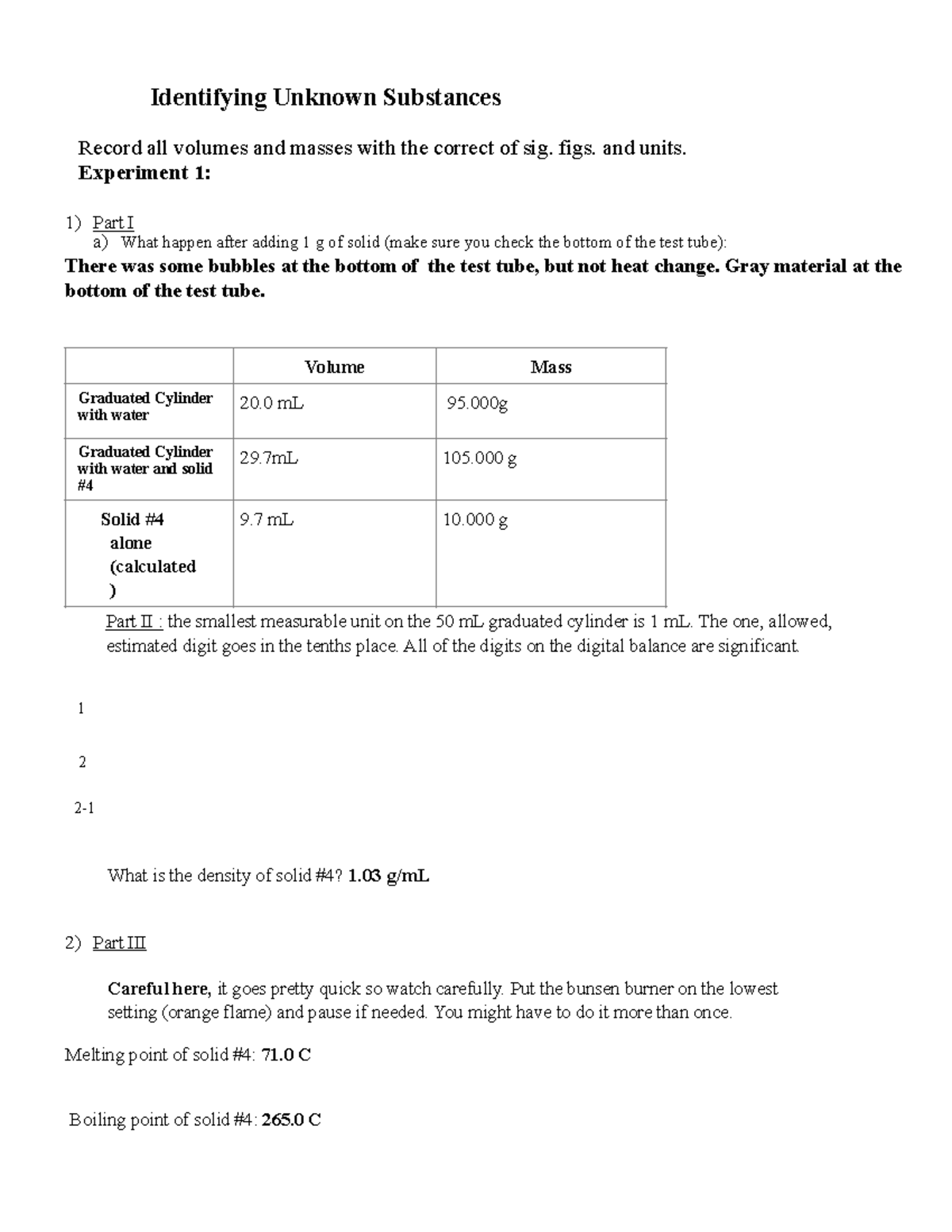 Unknown Substances Datasheet - Identifying Unknown Substances Record ...