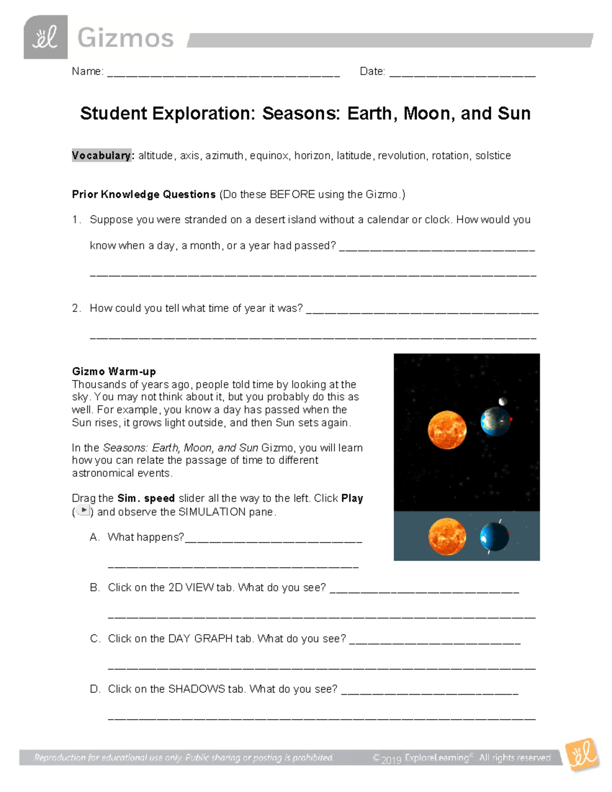 Seasons Earth Moon Sun SE - Name ...