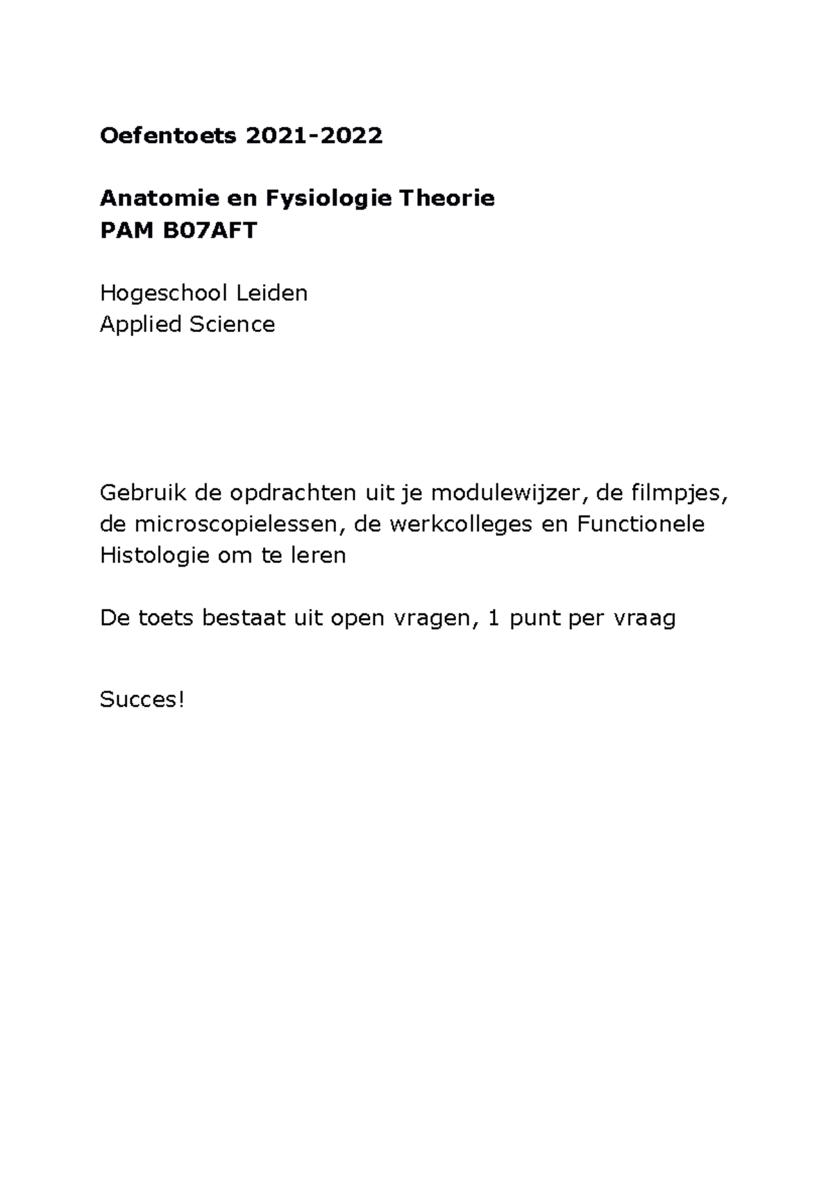 Oefentoets AFT 2122 - Oefentoets 2021- Anatomie En Fysiologie Theorie ...