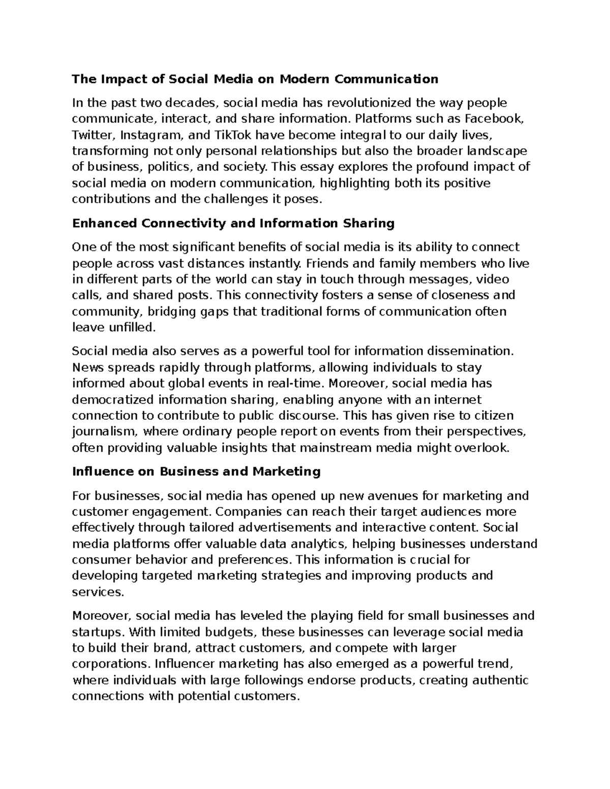 The Impact of Social Media on Modern Communication - Platforms such as ...