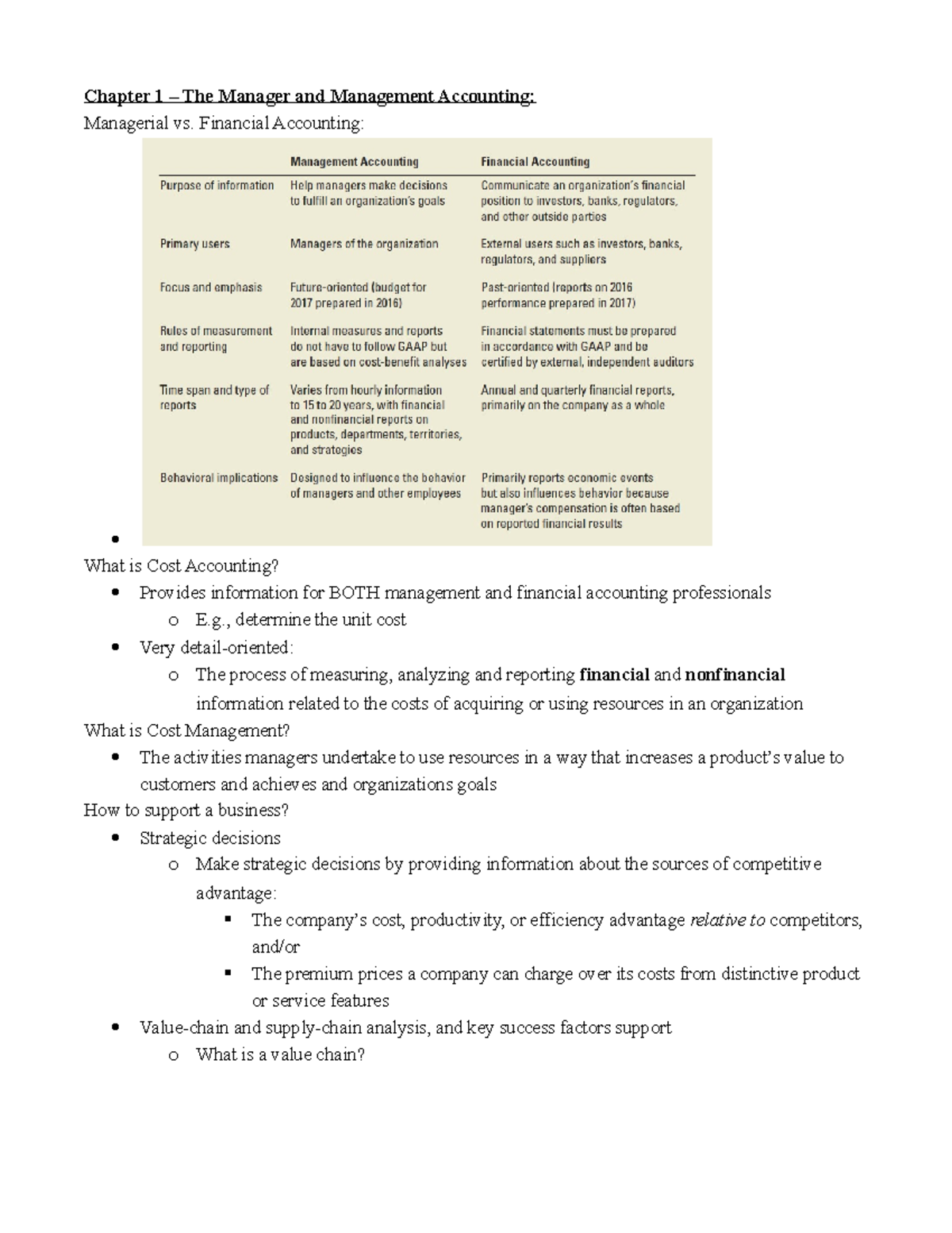 COST ACCO Chapter 1 - Chapter 1 – The Manager and Management Accounting ...