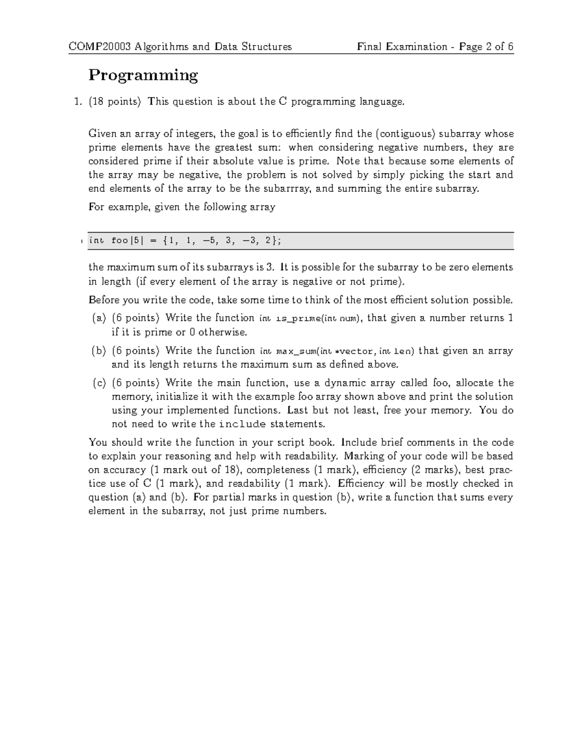 Exam 2016, questions - Programming (18 points) This question is about ...