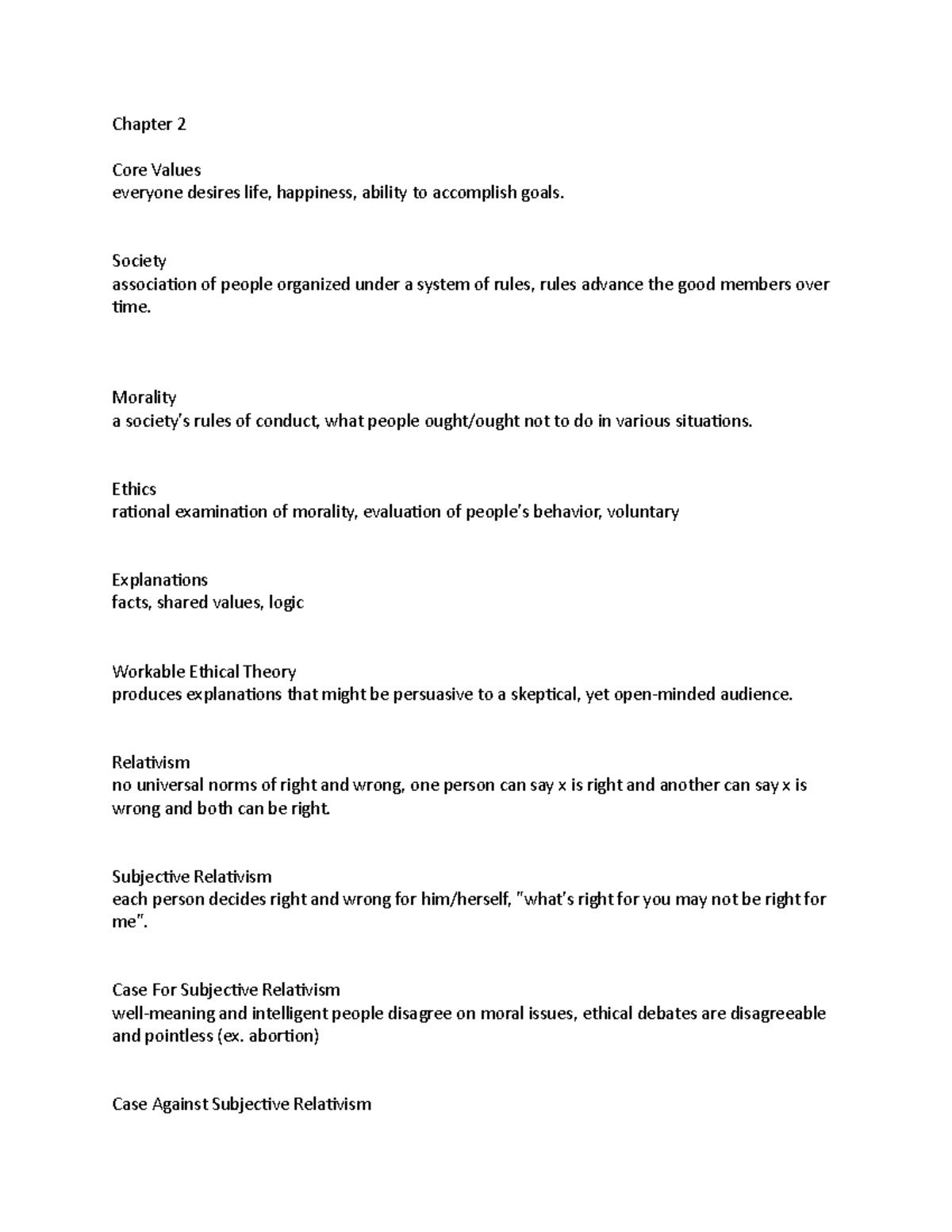 Chapter 2 Ethics - Lecture Notes - Chapter 2 Core Values everyone ...