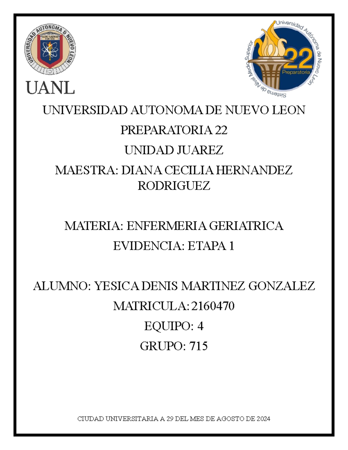 Evidencia DE Aprendizaje Enf. Ger Etapa 1 - UNIVERSIDAD AUTONOMA DE ...
