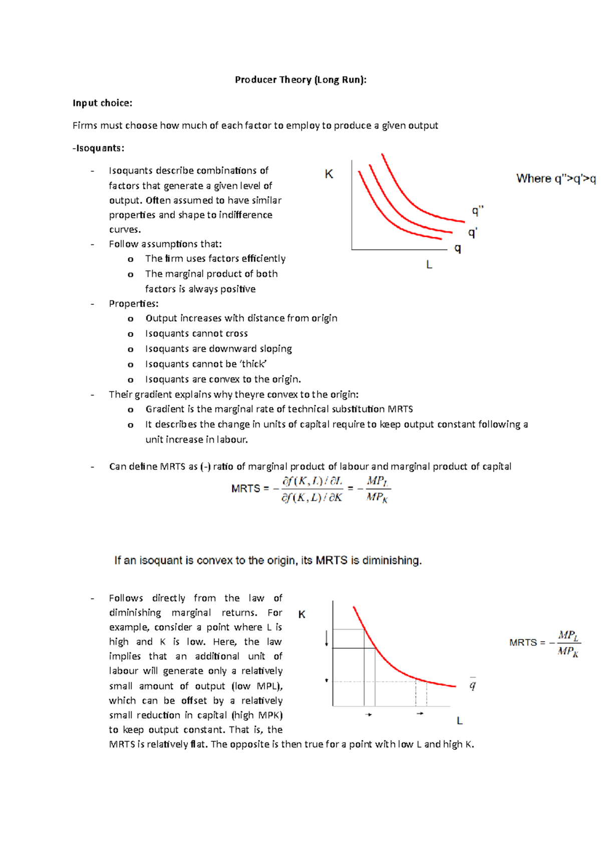 Producer Theory LR L14 notes Producer Theory (Long Run) Input