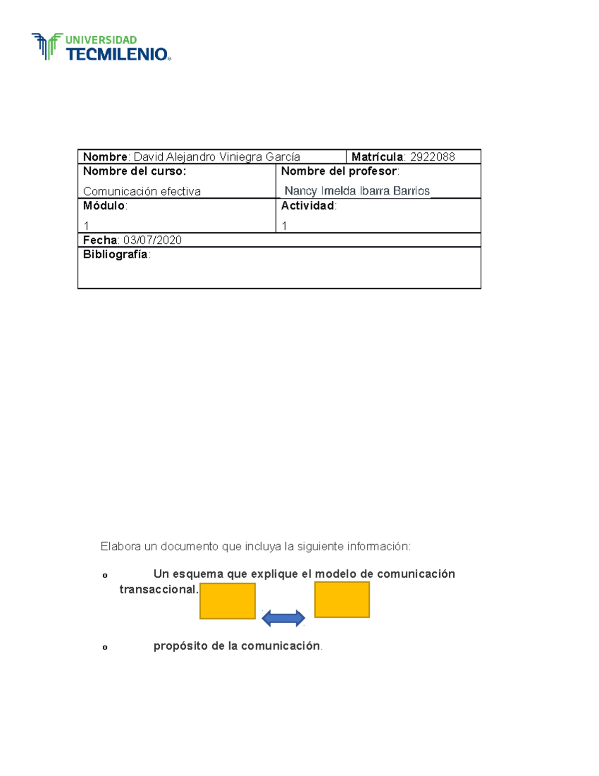 Ejercicio 1 comunuicacion efectiva - Elabora un documento que incluya ...