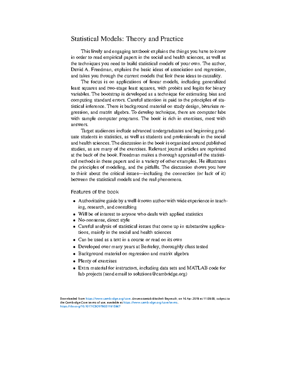 Frontmatter_______ - Statistical Models: Theory and Practice This ...