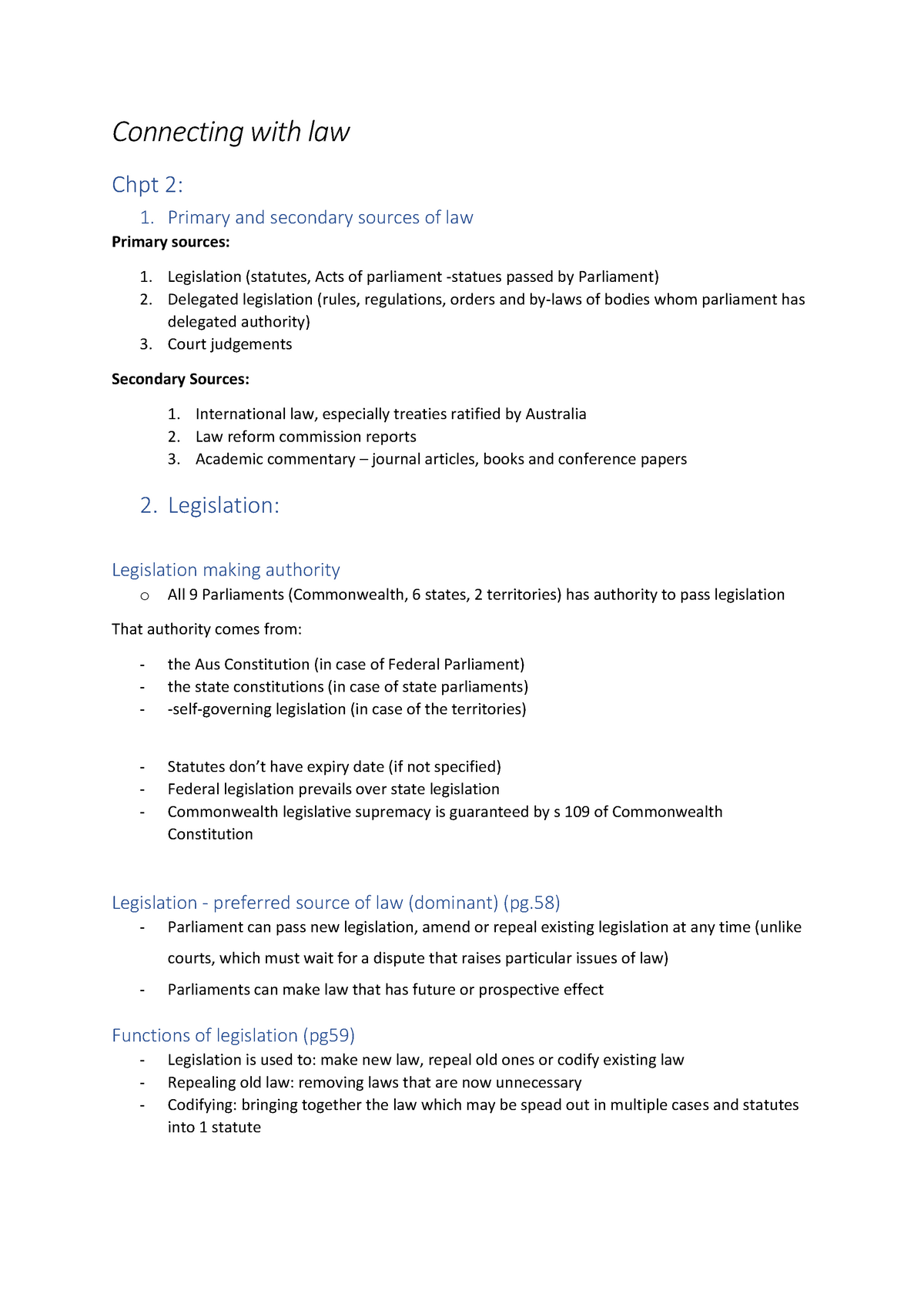 llb101-mcq-notes-connecting-with-law-chpt-2-1-primary-and-secondary