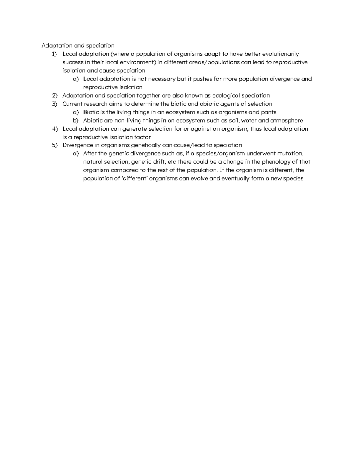 Adaptation+speciationnotesbio 120 - Adaptation and speciation 1) Local ...