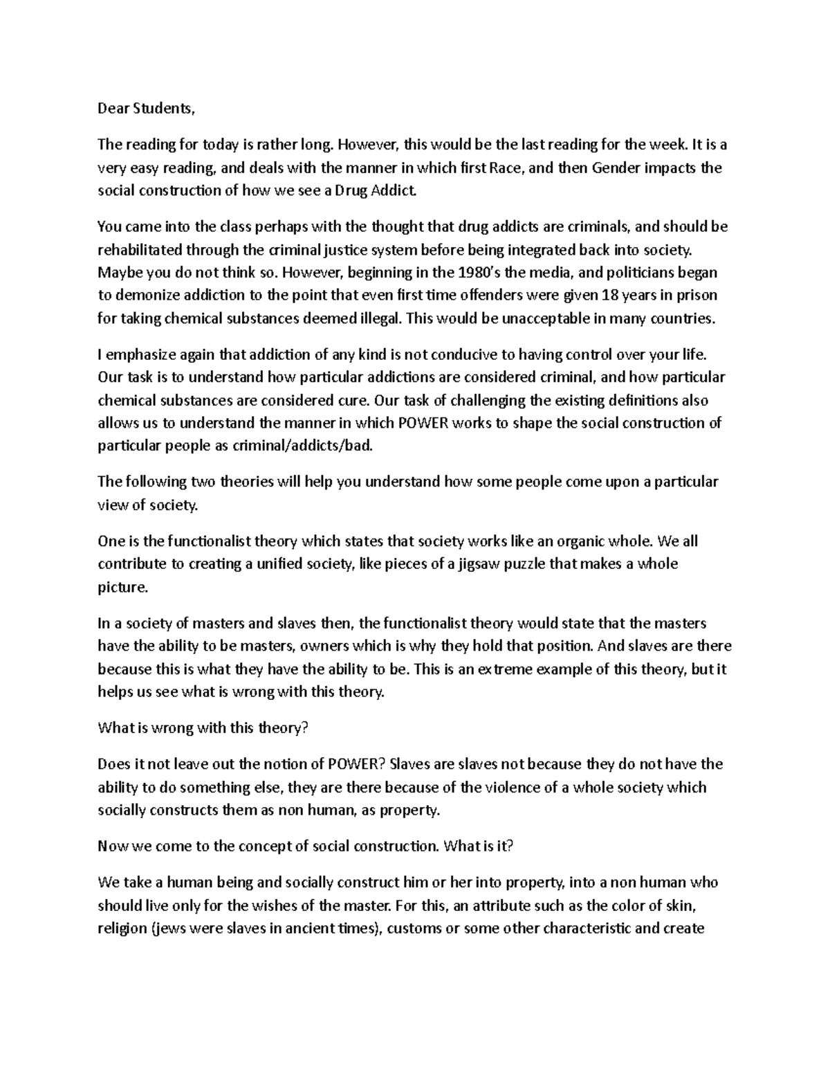 Special topics 2022 lecture 3 dear students the reading for today 