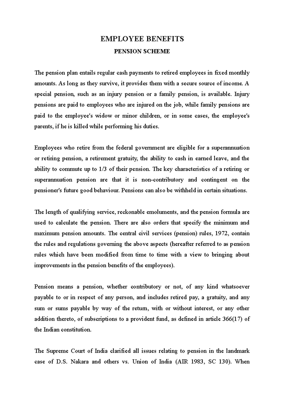 Employee Benefits Pension Scheme EMPLOYEE BENEFITS PENSION SCHEME