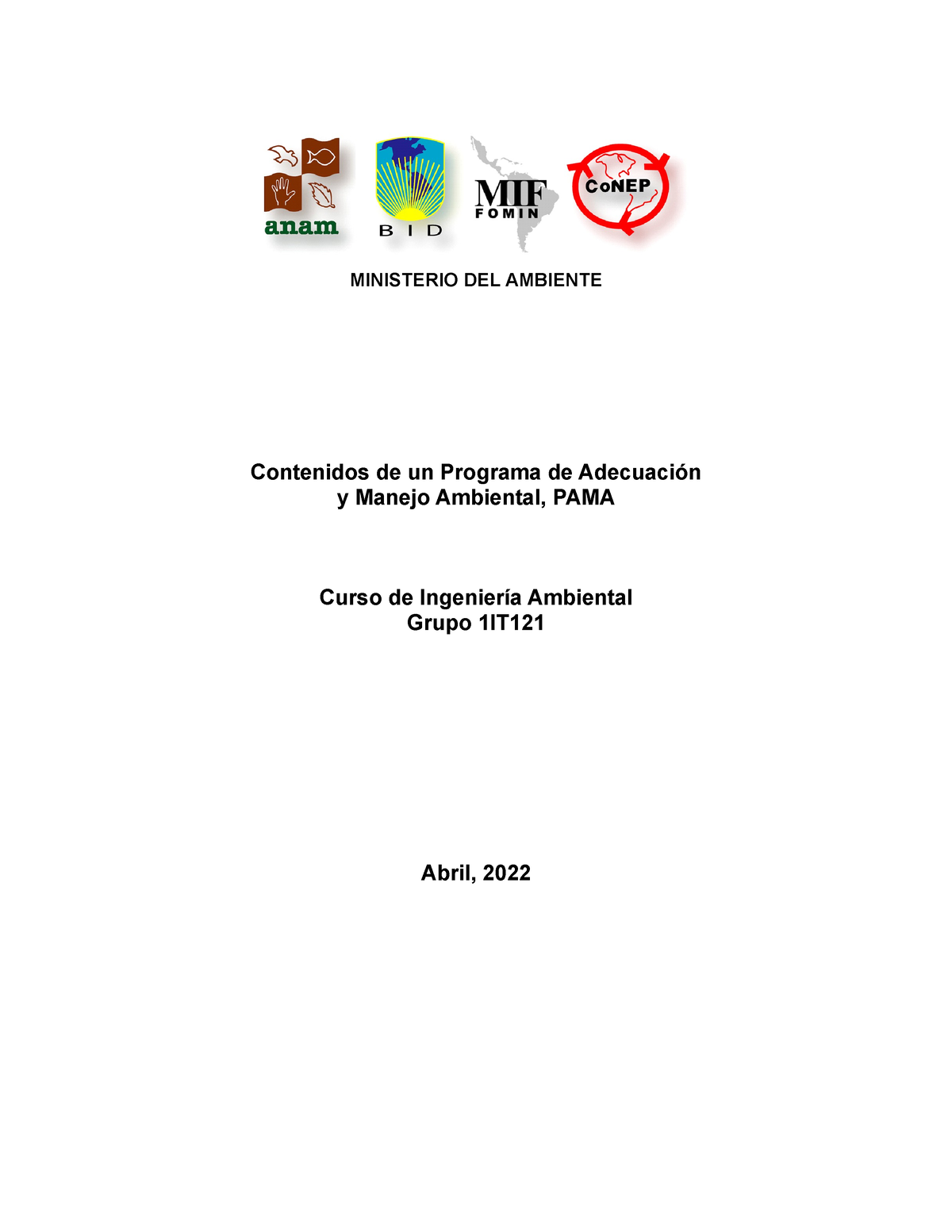 Manual De Elaboraci Ã³n Del PAMA - MINISTERIO DEL AMBIENTE Contenidos ...