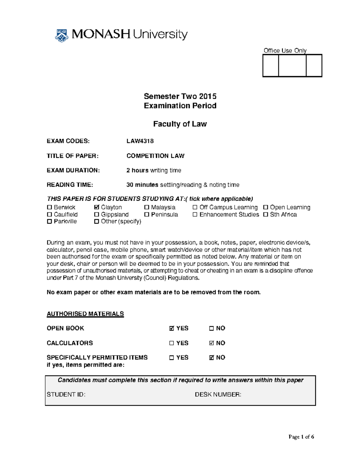 exam-2015-questions-office-use-only-semester-two-2015-examination