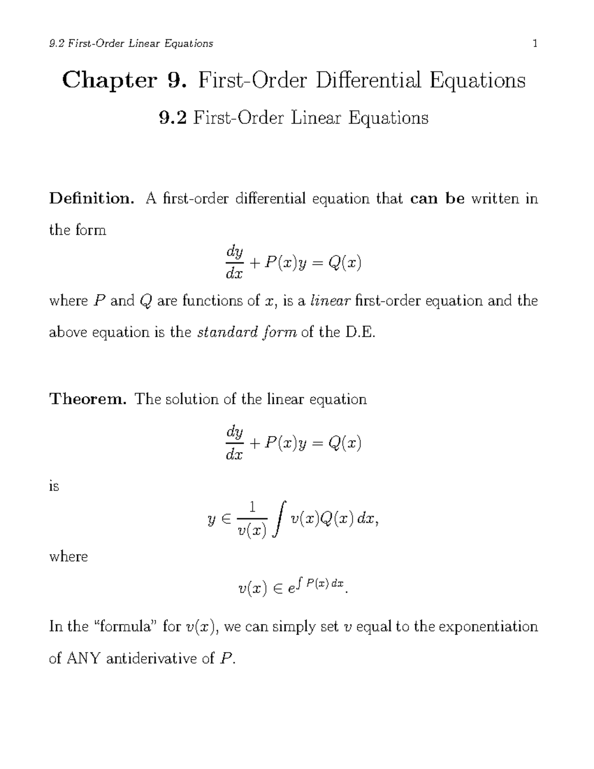 First-Order Linear Equations - Chapter 9. First-Order Differential ...