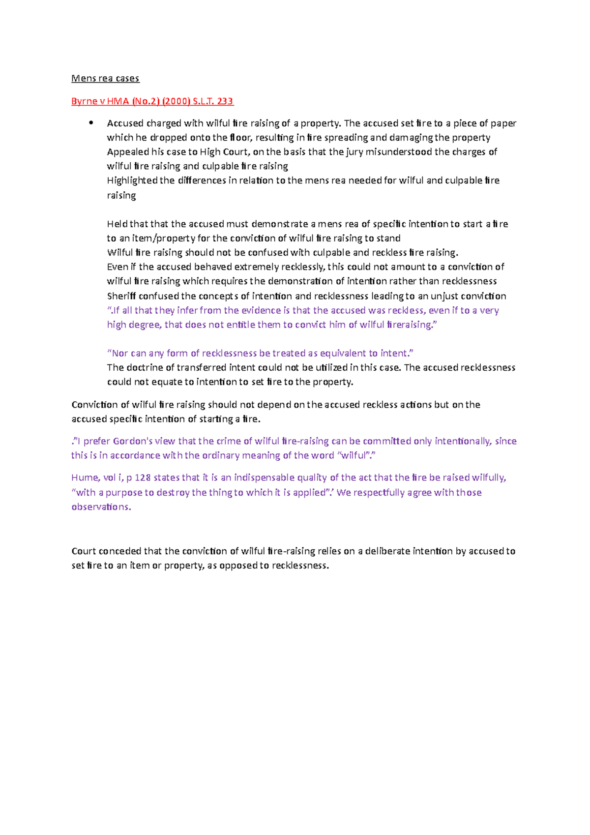 Mens rea cases case law on mens rea Mens rea cases Byrne v HMA (No