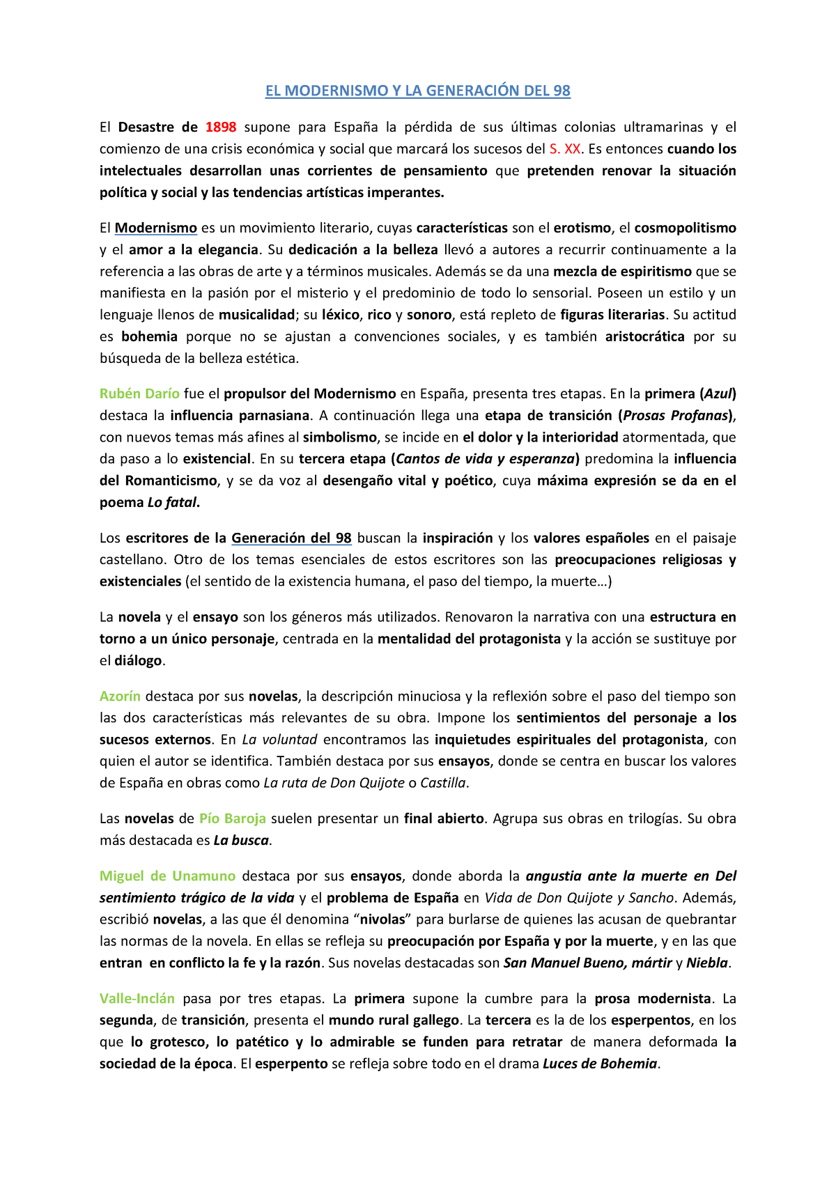 1. EL Modernismo Y LA Generación DEL 98 - EL MODERNISMO Y LA GENERACI”N ...