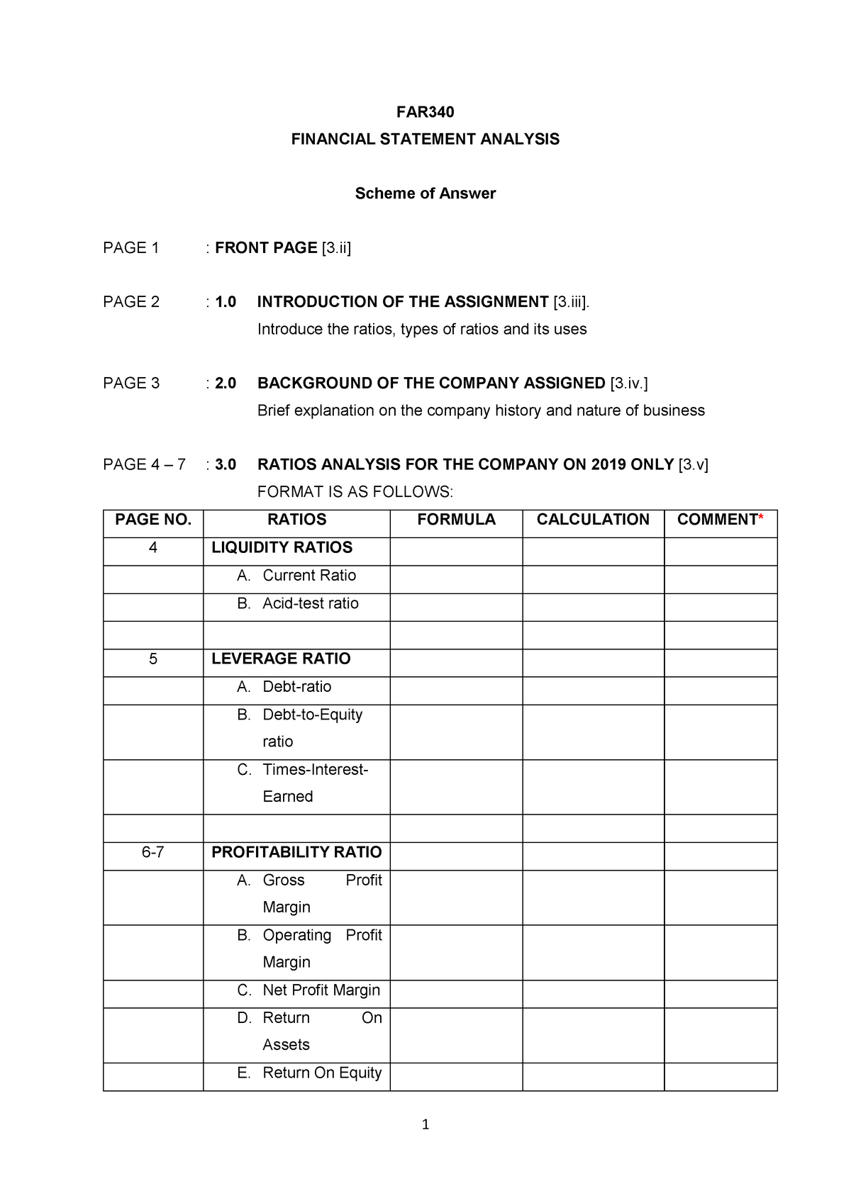 Answer Scheme For Group Project Far340 1 Far Financial Statement Analysis Scheme Of Answer Page 1 Studocu