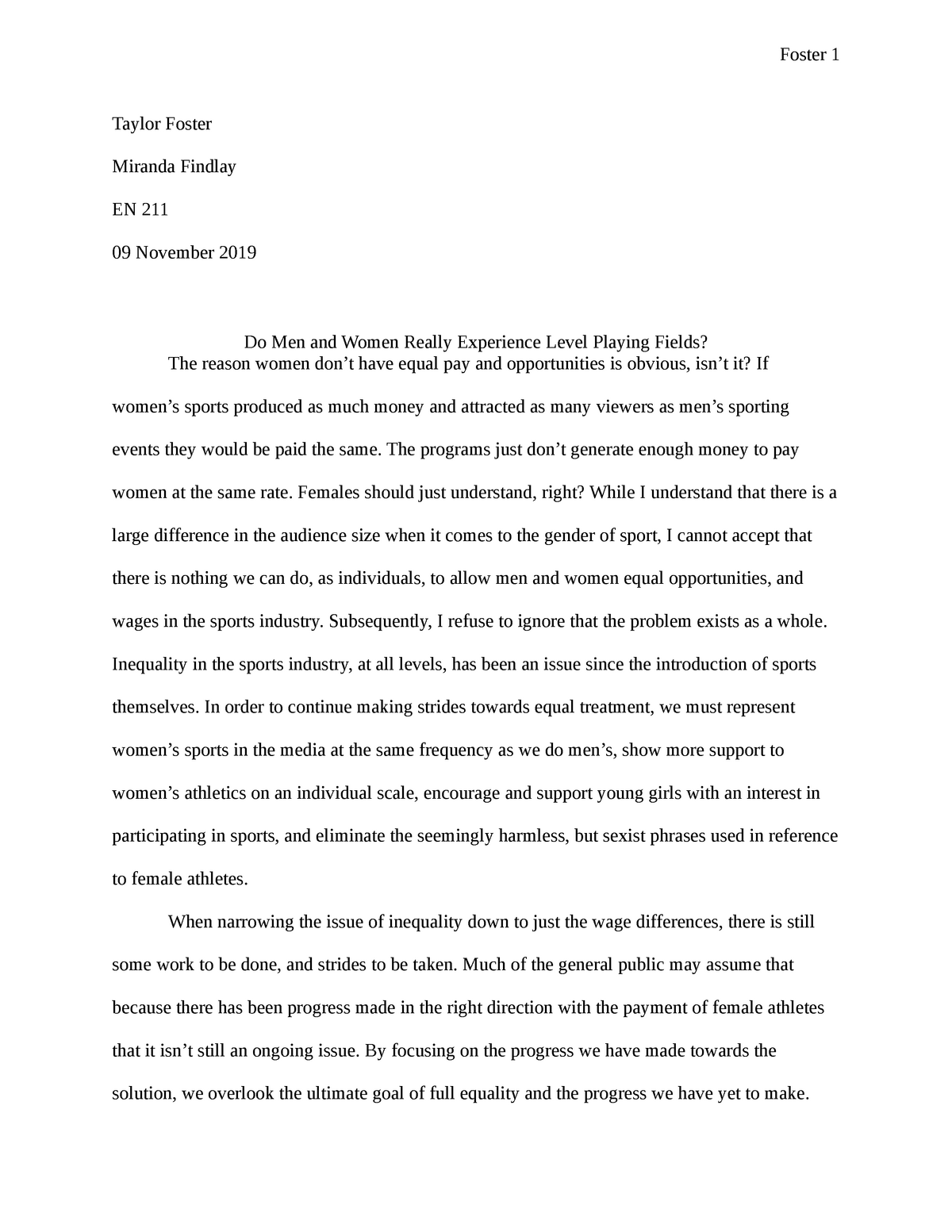 essay on gender equality in sports