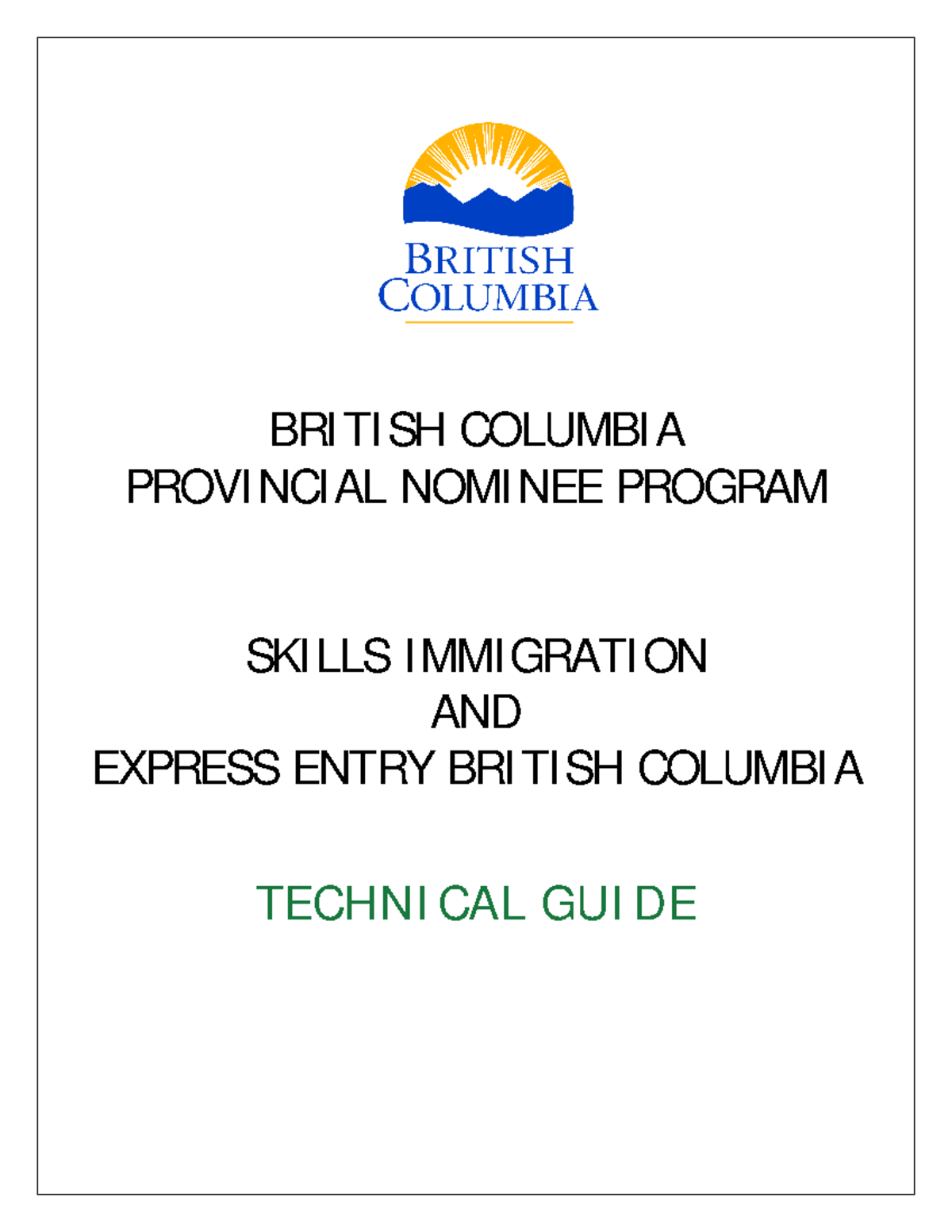 BC PNP Skills Immigration and Express Entry BC Technical Guide For m