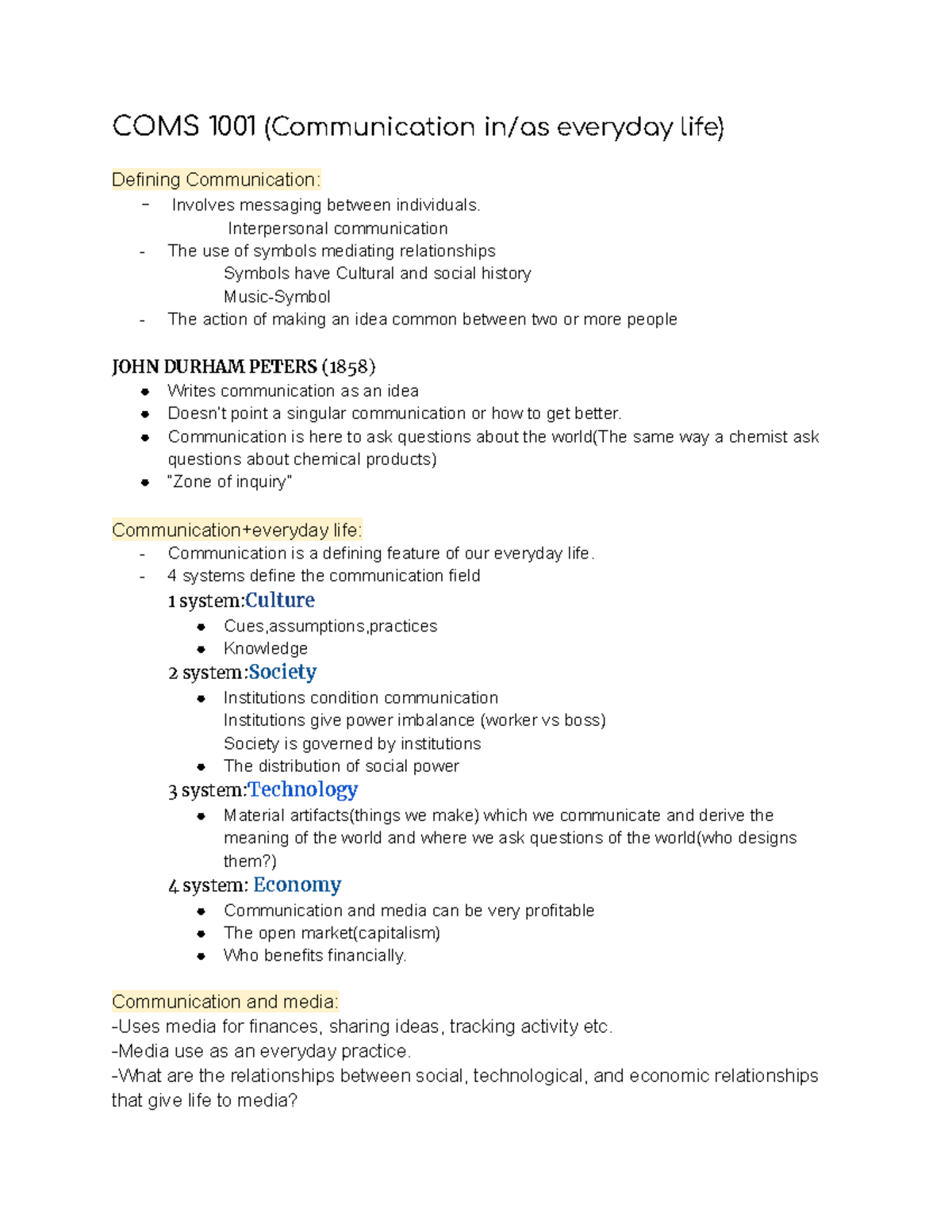 COMS 1001 - Notes 1-2 Weeks - COMS 1001 (Communication In/as Everyday ...