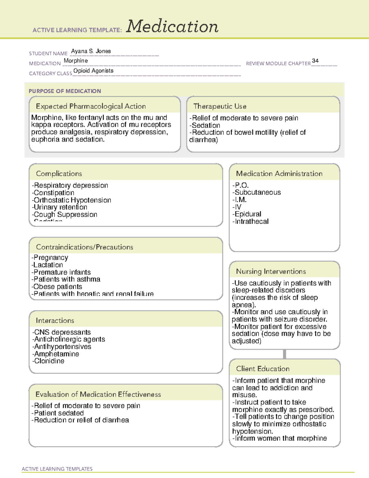 Morphine Medication Profile - ACTIVE LEARNING TEMPLATES Medication ...