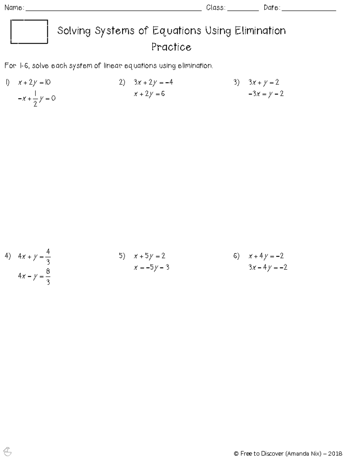 Samuel Vasquez - Alg 2 WS 1.4B Solving Systems of Equations by ...